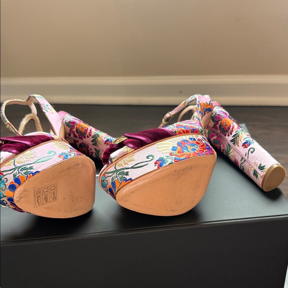 Casadei Pink and Purple Floral Platform Heels - Picture 3 of 6